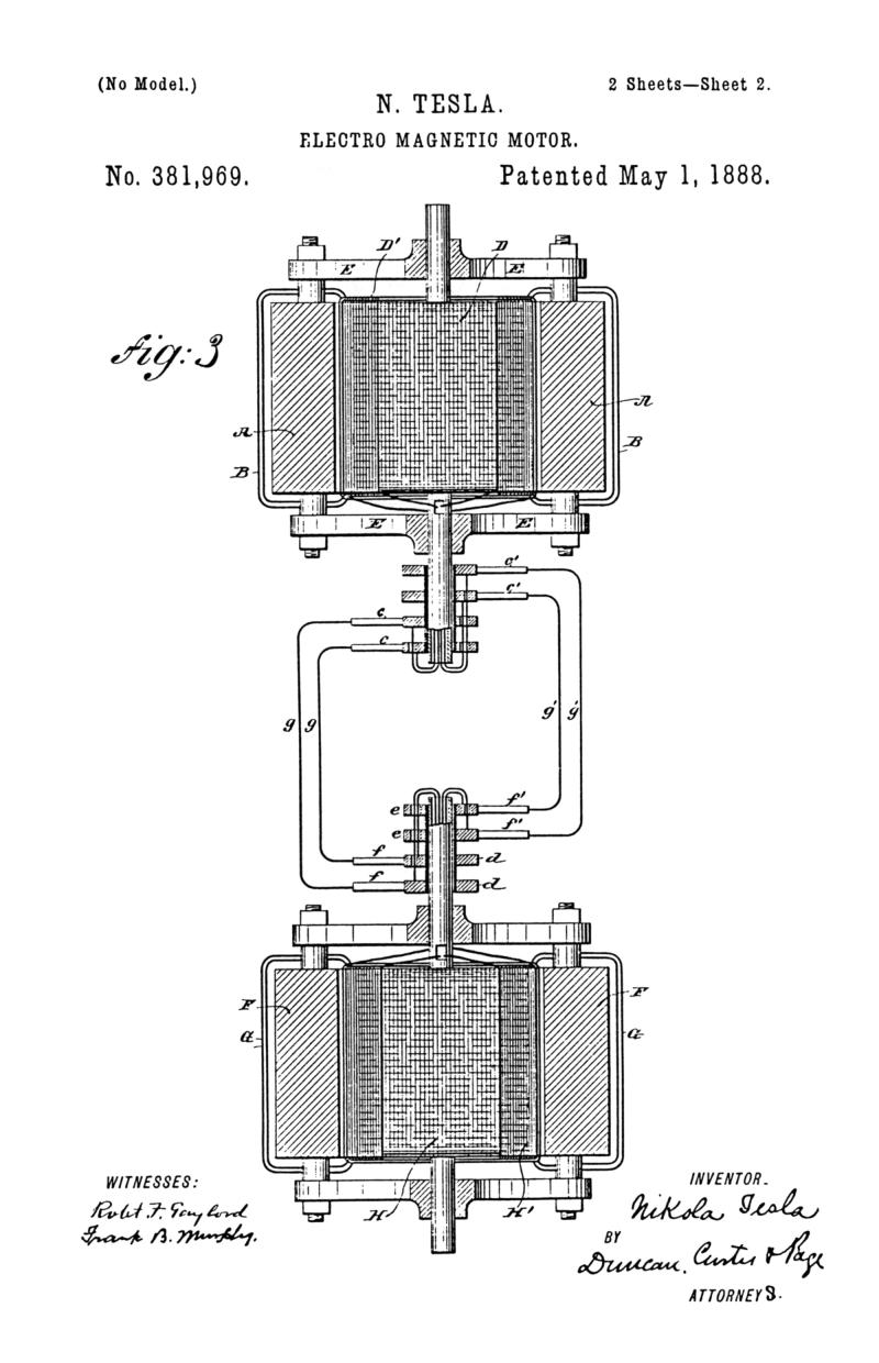 Nikola Tesla U.S. Patent 381,969 - Electro-Magnetic Motor - Image 2