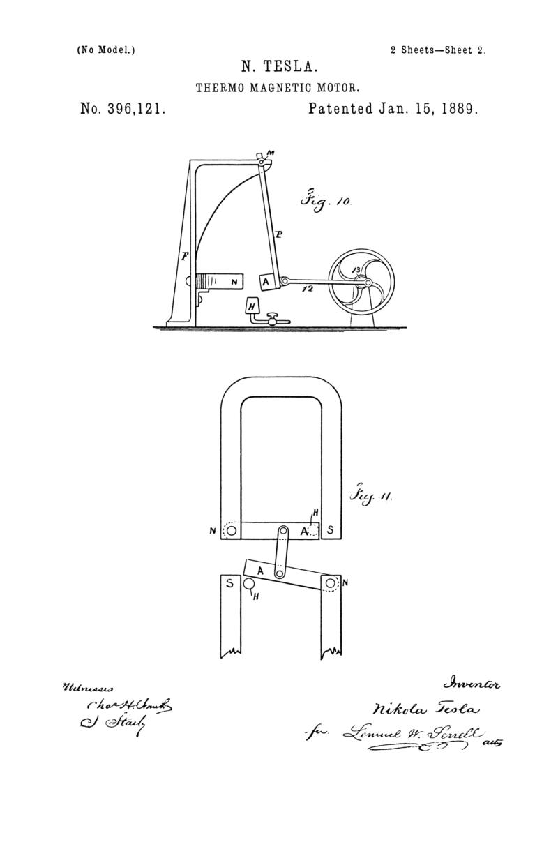 Nikola Tesla U.S. Patent 396,121 - Thermo-Magnetic Motor - Image 2