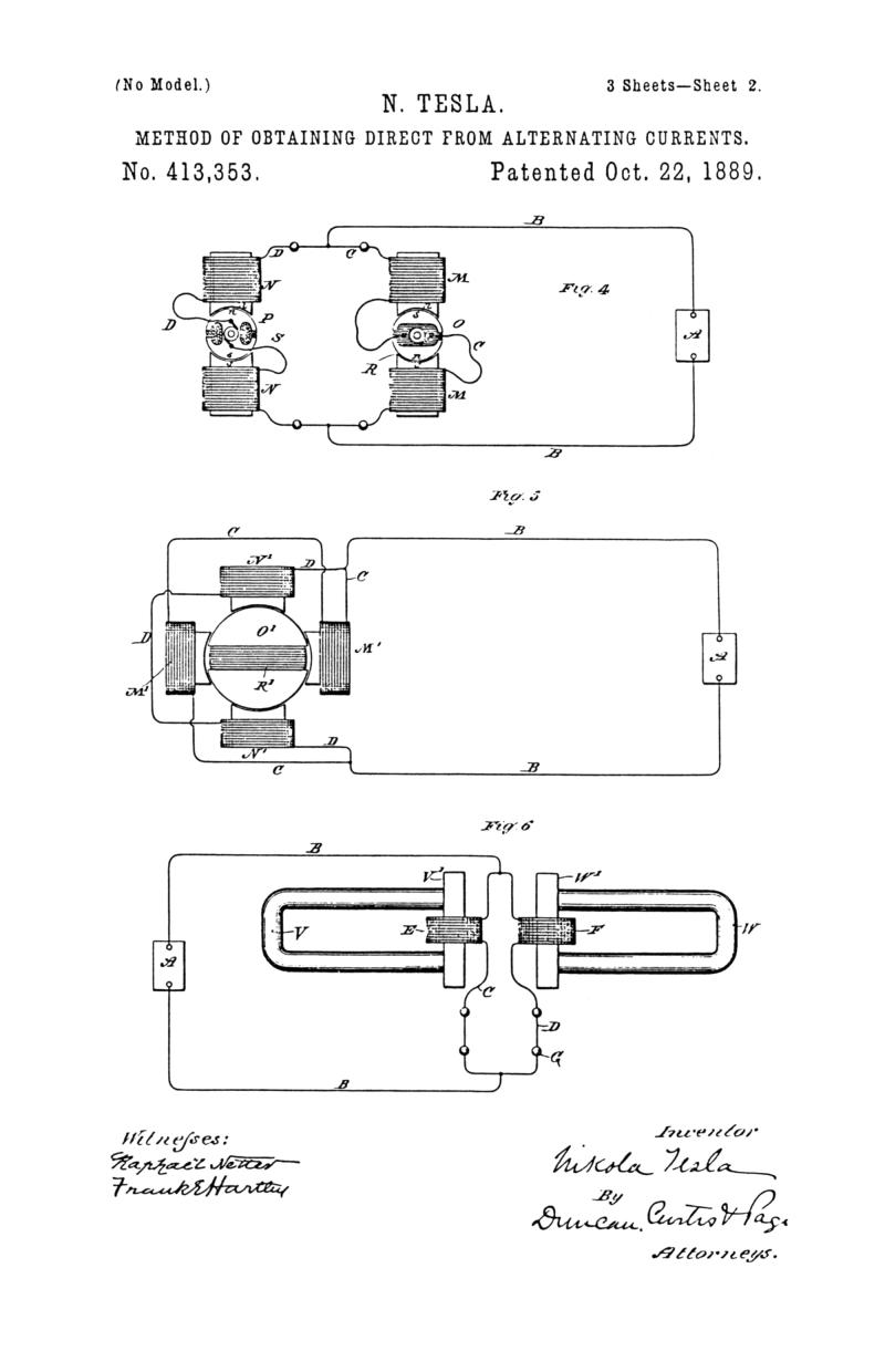 Nikola Tesla U.S. Patent 413,353 - Method of Obtaining Direct from Alternating Currents - Image 2