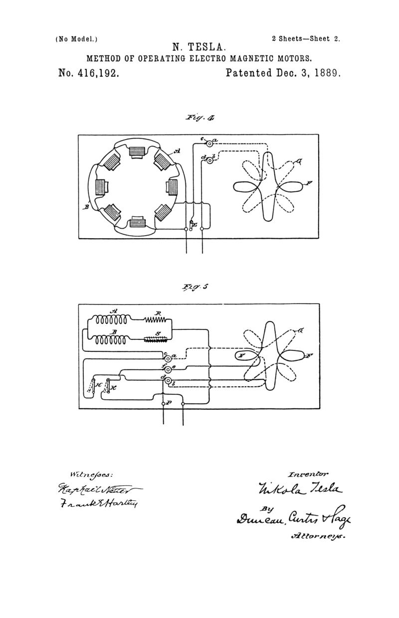 Nikola Tesla U.S. Patent 416,192 - Method of Operating Electro-Magnetic Motors - Image 2