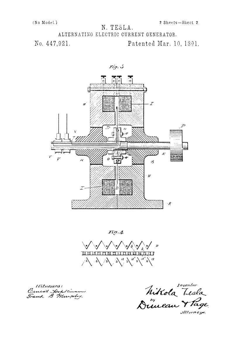 Nikola Tesla U.S. Patent 447,921 - Alternating Electric Current Generator - Image 2