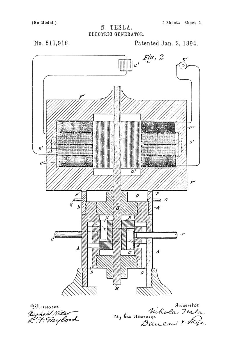Nikola Tesla U.S. Patent 511,916 - Electric Generator - Image 2