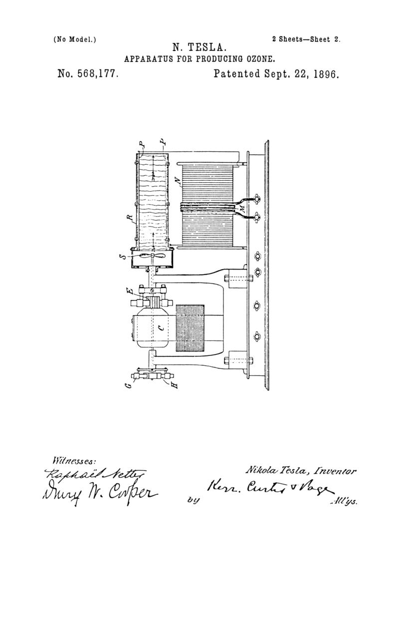 Nikola Tesla U.S. Patent 568,177 - Apparatus for Producing Ozone - Image 2