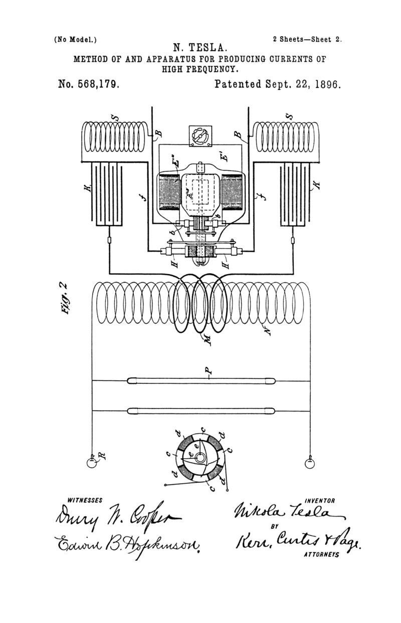 Nikola Tesla U.S. Patent 568,179 - Method of and Apparatus for Producing Currents of High Frequency - Image 2