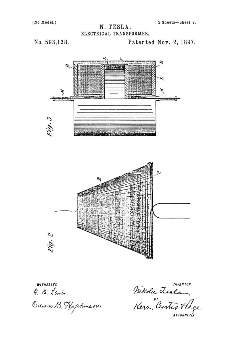 Nikola Tesla U.S. Patent 593,138 - Electrical Transformer - Image 2