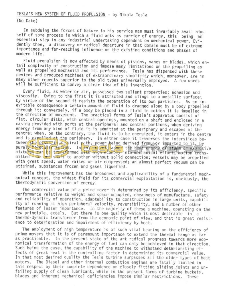 Preview of Tesla's New System of Fluid Propulsion article