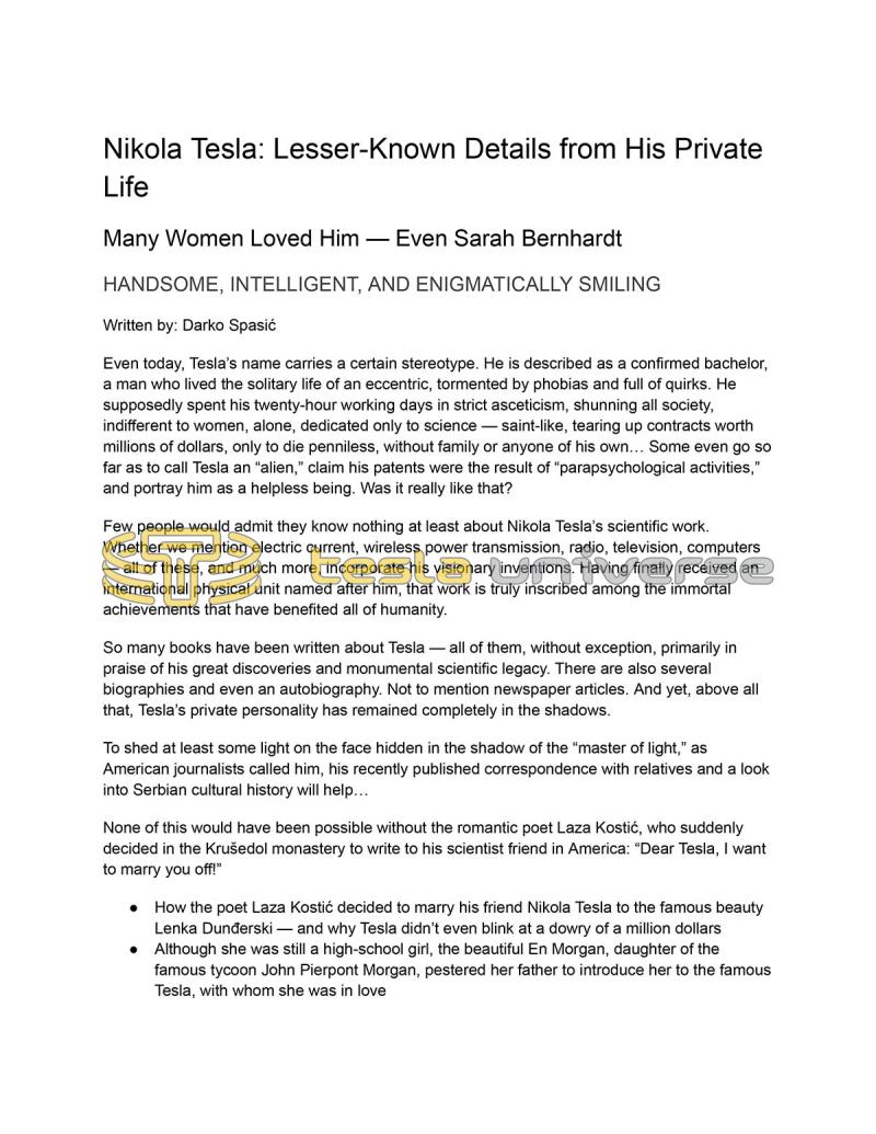 Nikola Tesla: Lesser-Known Details from His Private Life - Page 1