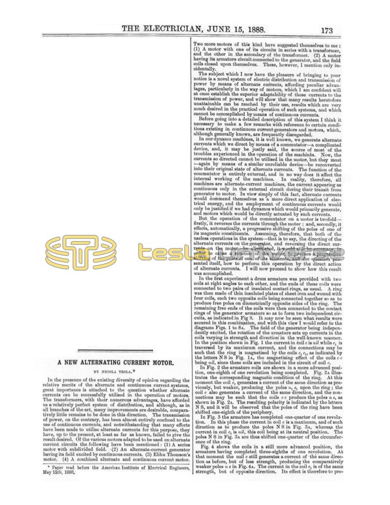 Preview of A New Alternating Current Motor article