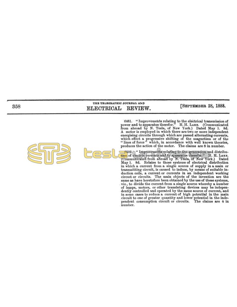 Preview of Tesla's Patents 6481 and 6502 article