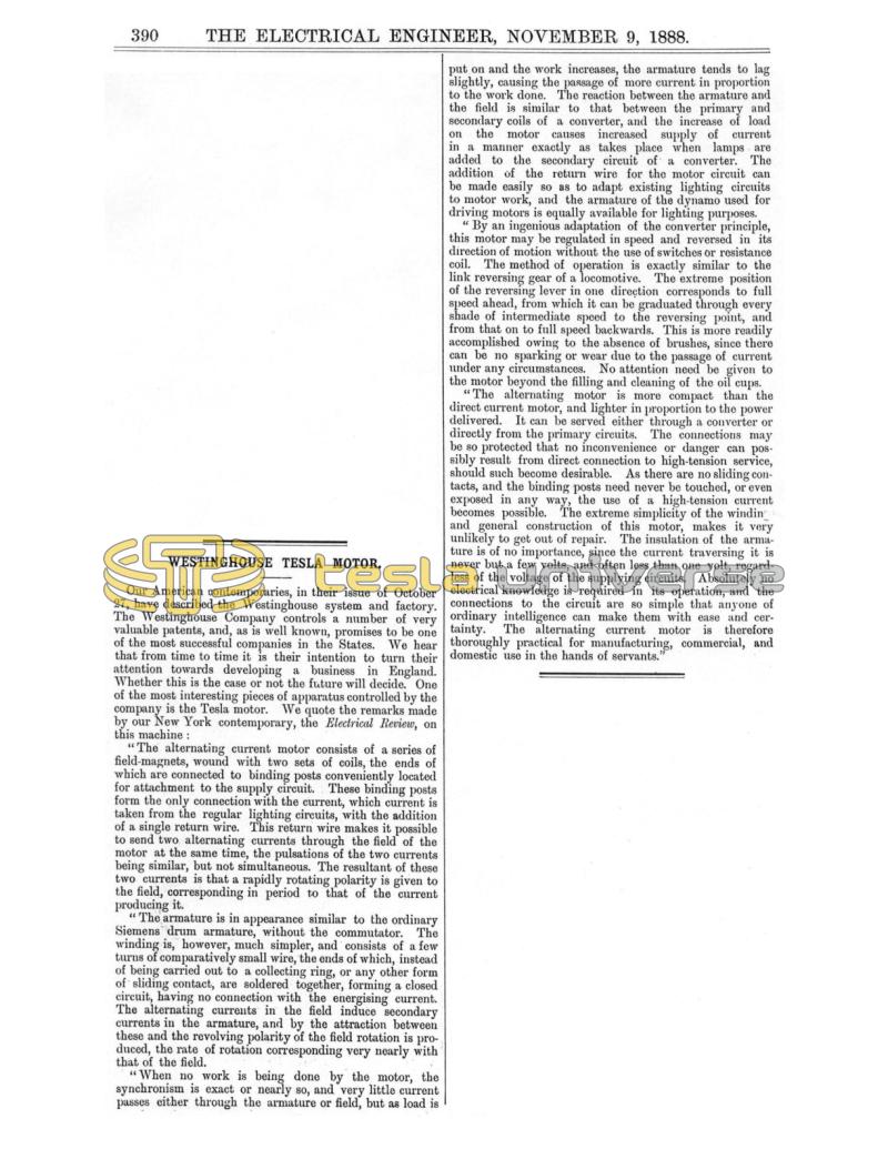 Preview of Westinghouse Tesla Motor article