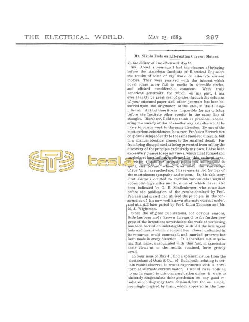 Preview of Mr. Nikola Tesla on Alternating Current Motors article