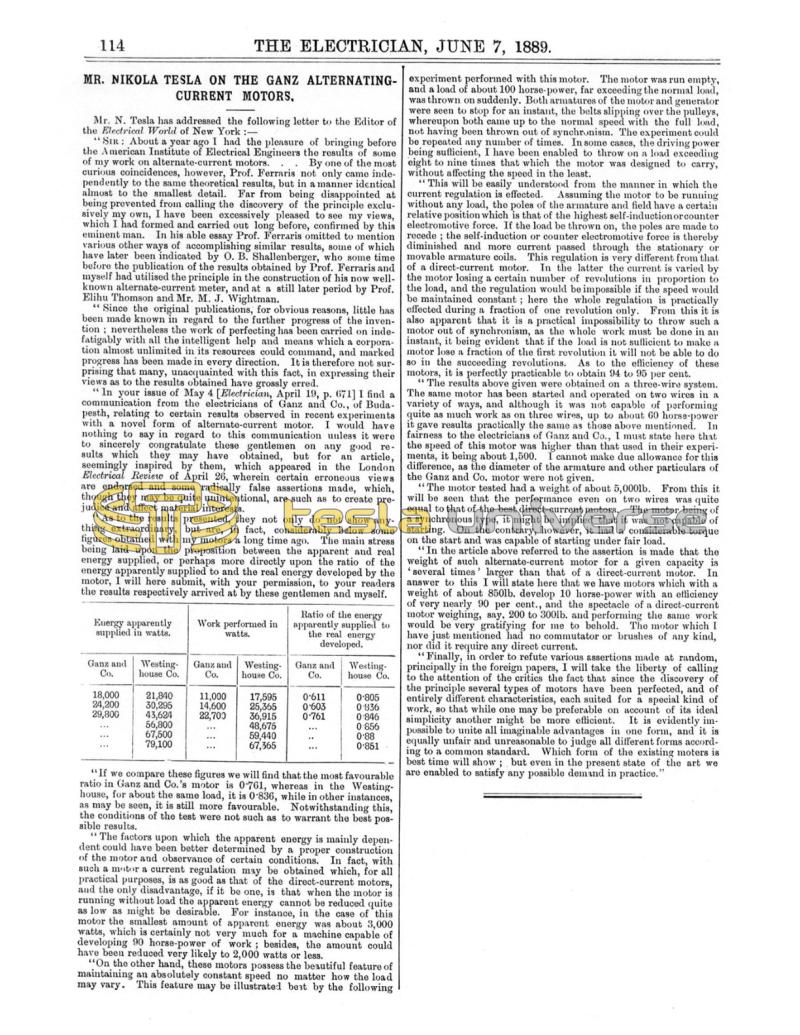 Preview of Mr. Nikola Tesla on the Ganz Alternating Current Motors article