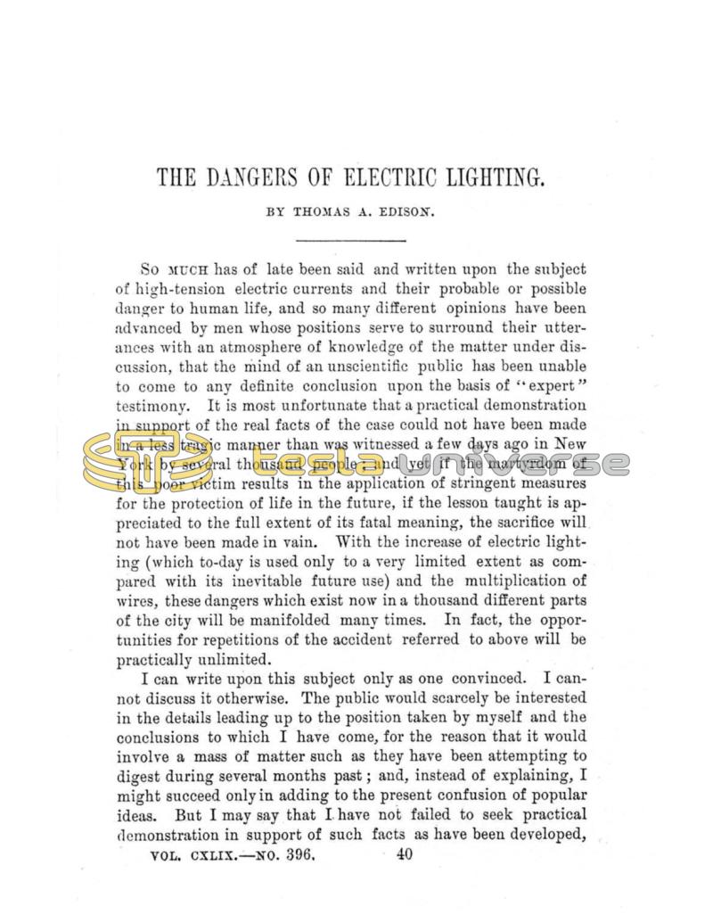 Preview of The Dangers of Electric Lighting article