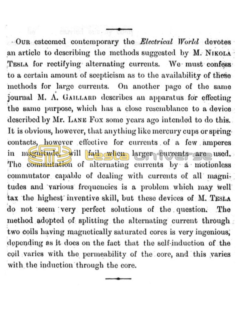 Preview of Tesla Suggests a Method for Rectifying Alternating Currents article