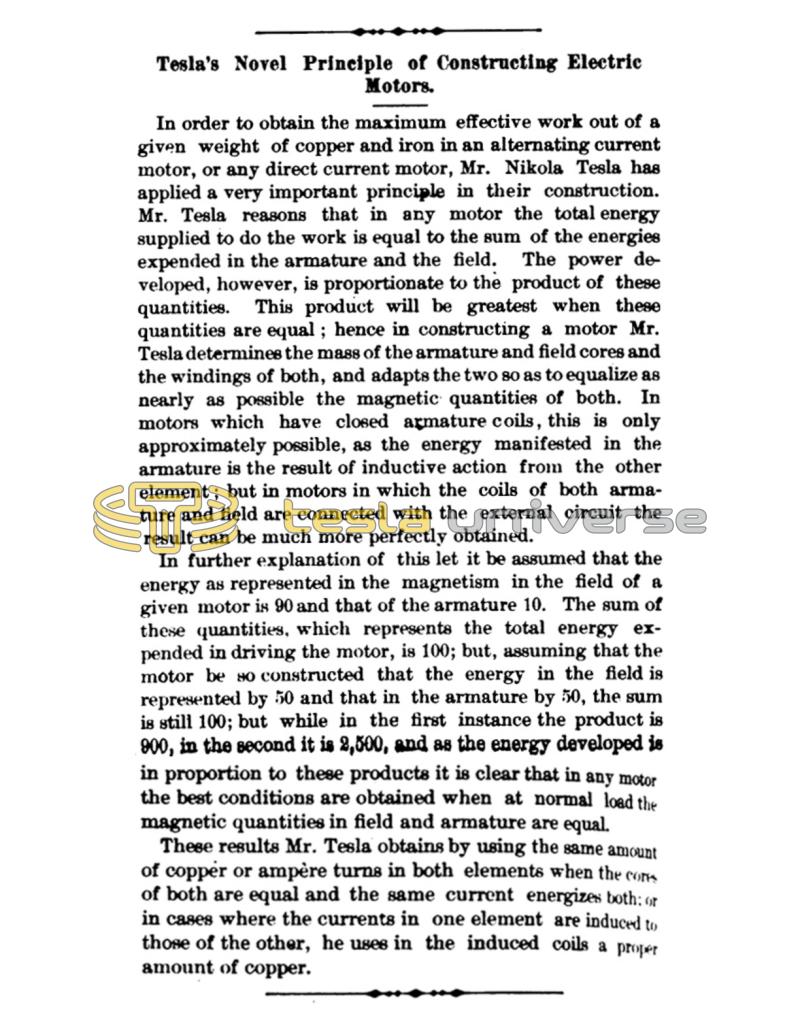 Preview of Tesla’s Novel Principle of Constructing Electric Motors article