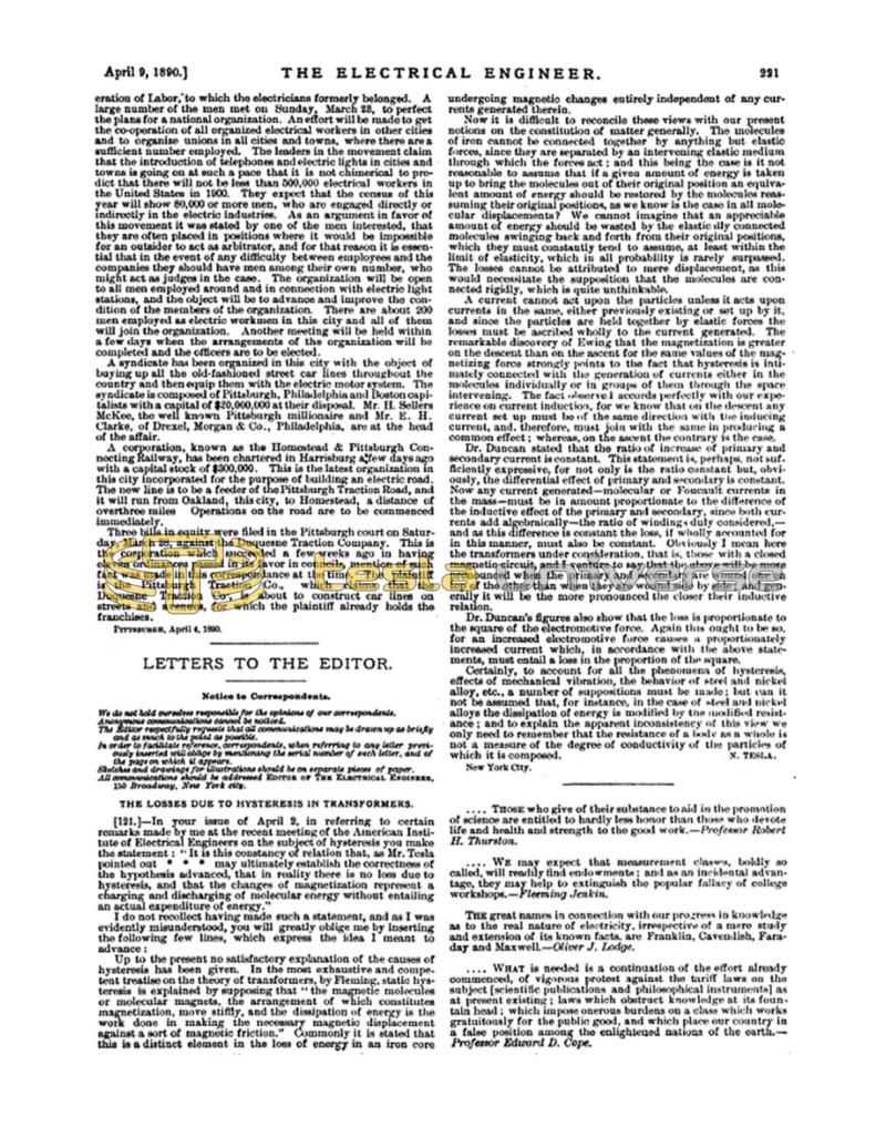 Preview of The Losses Due to Hysteresis in Transformers article