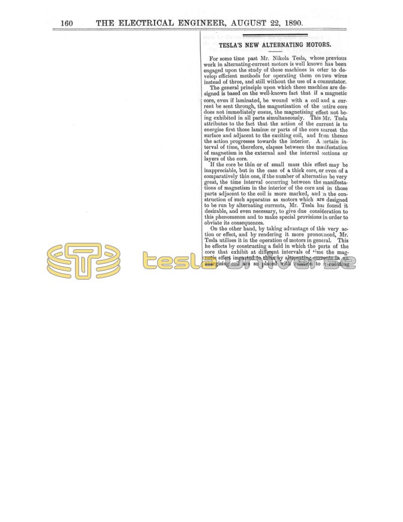 Preview of Tesla's New Alternating Motors (reprint 2) article