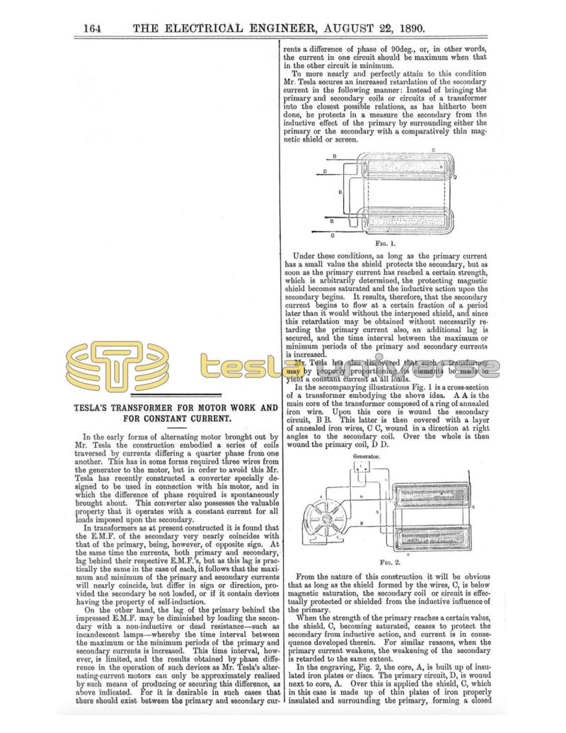 Preview of Tesla's Transformer for Motor Work and for Constant Current (reprint) article