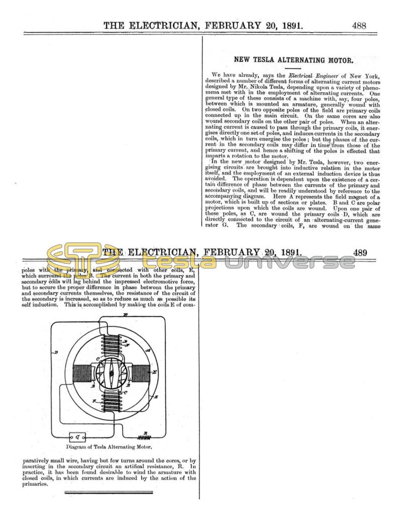 Preview of New Tesla Alternating Motor (reprint 2) article
