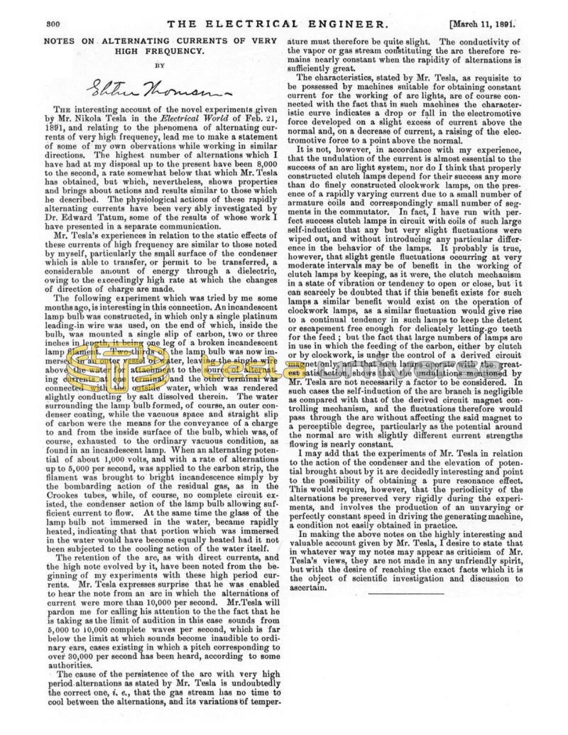 Preview of Notes on Alternating Currents of Very High Frequency article