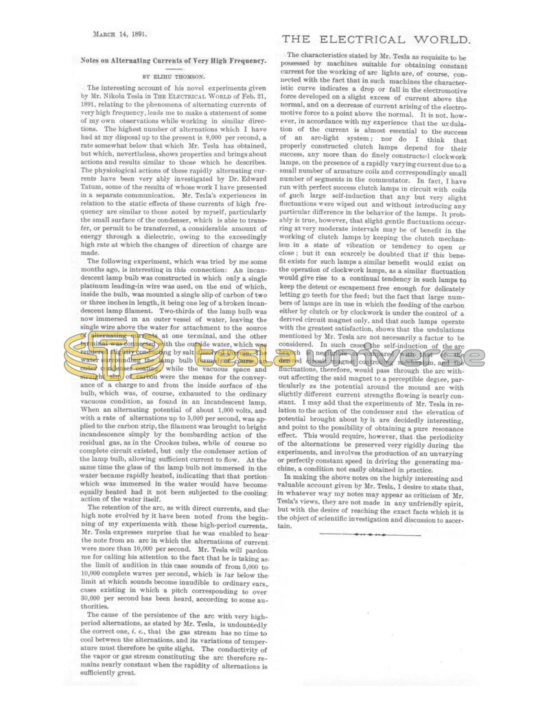 Preview of Notes on Alternating Currents of Very High Frequency (reprint) article