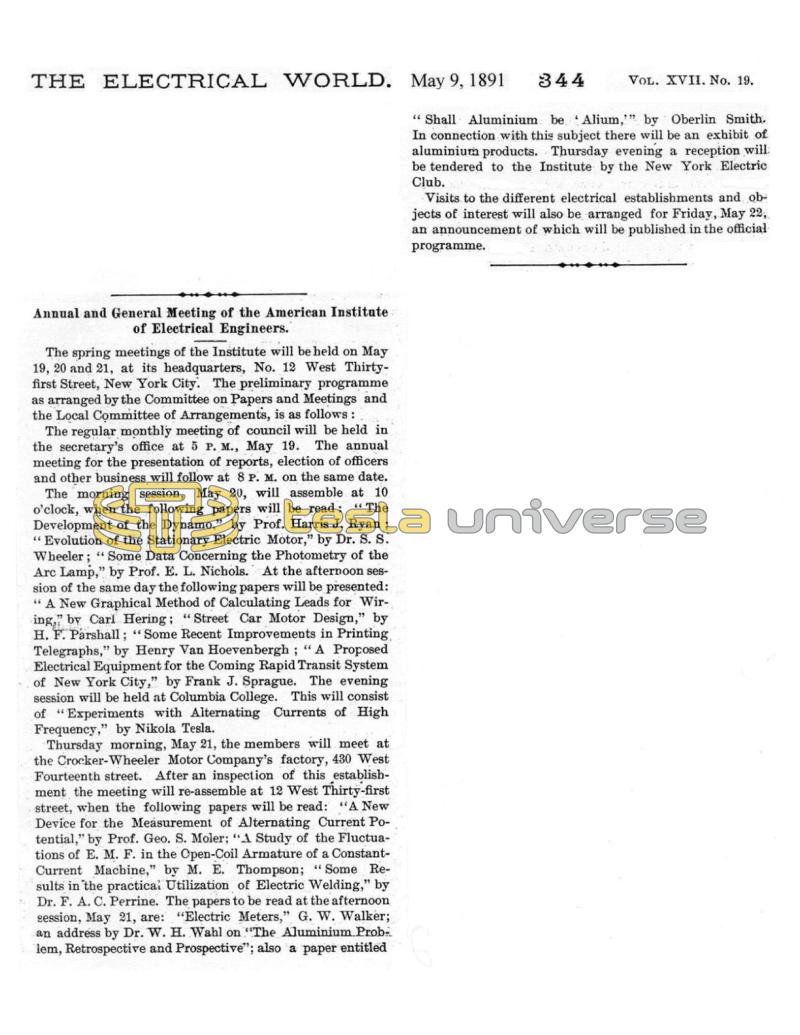 Preview of Annual and General Meeting of the American Institute of Electrical Engineers article