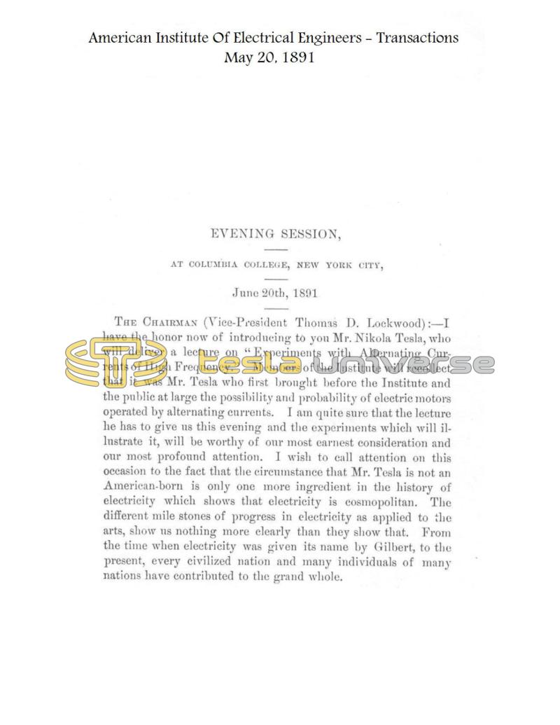 Preview of Minutes of the Evening Session w/ Nikola Tesla Lecture article