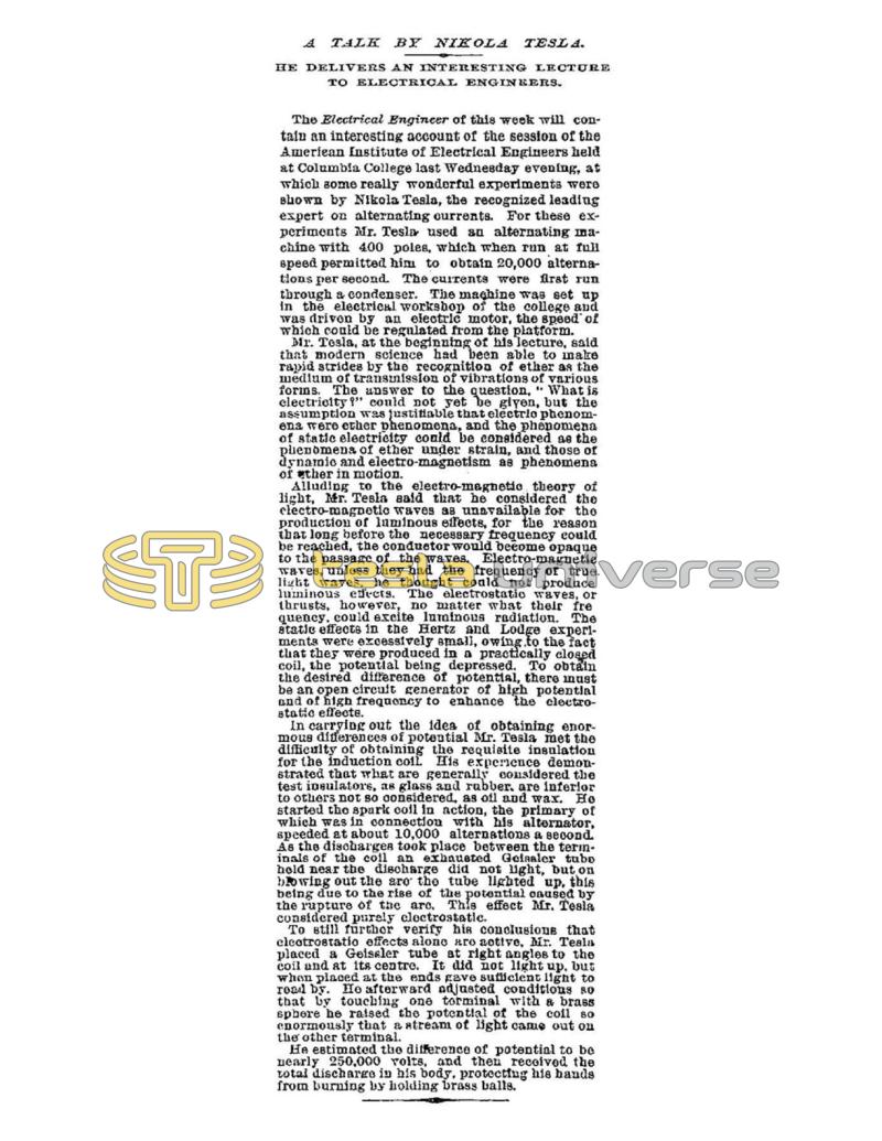 Preview of A Talk by Nikola Tesla article