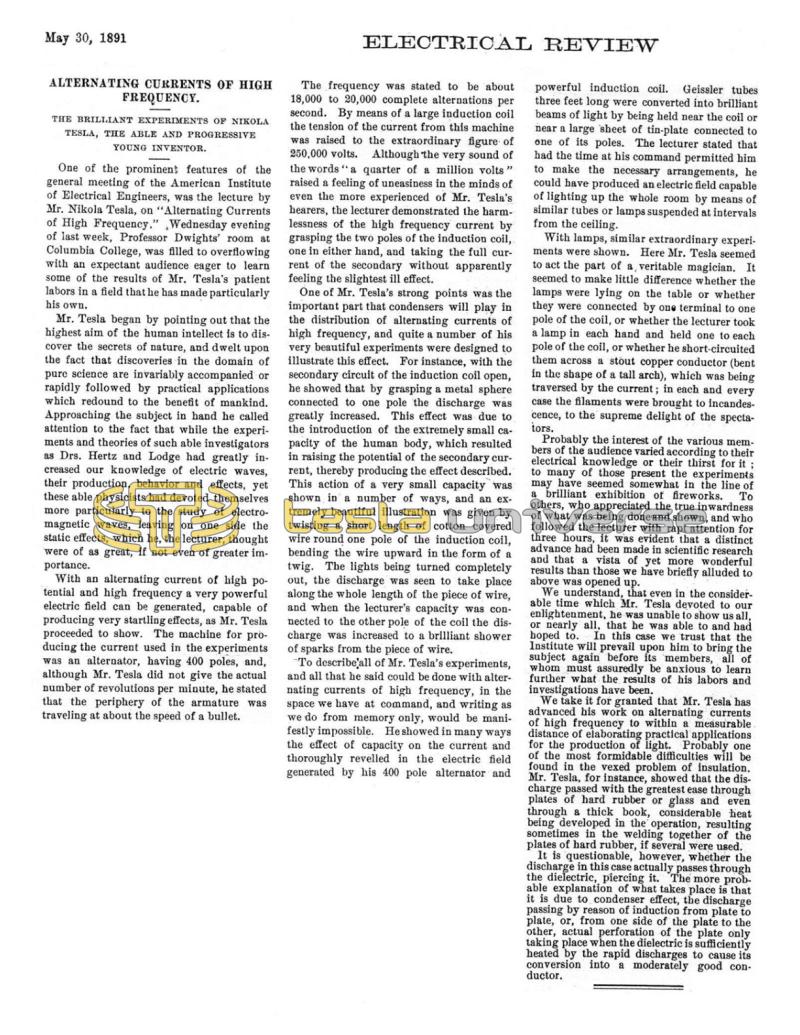 Preview of Alternating Currents of High Frequency article