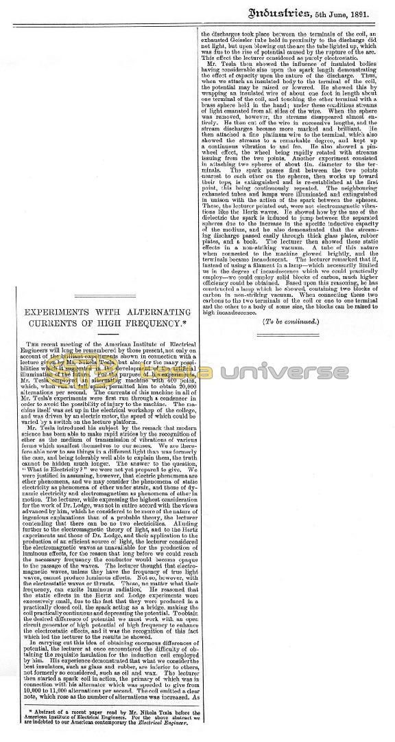 Preview of Experiments with Alternating Currents of High Frequency - Lecture Abstract - Part 1 article