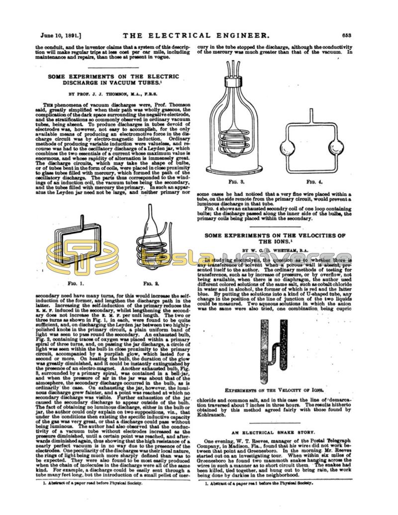 Preview of Some Experiments on the Electric Discharge in Vacuum Tubes - Abstract article