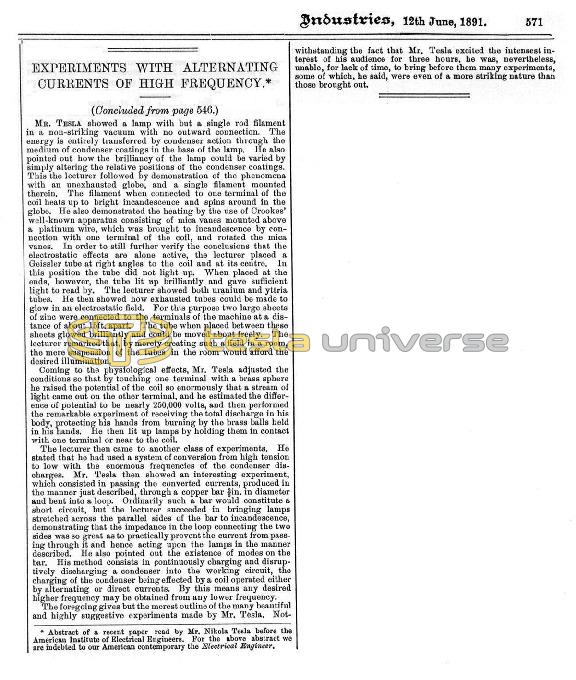 Preview of Experiments with Alternating Currents of High Frequency - Lecture Abstract - Part 2 article