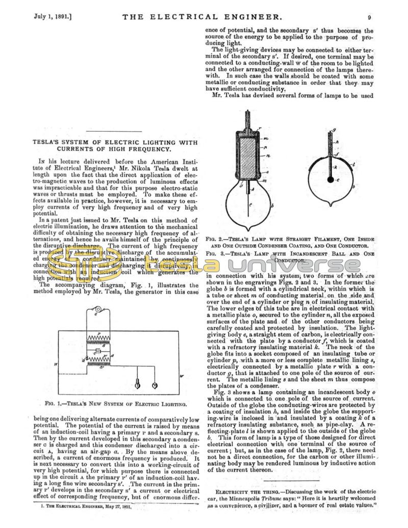 Preview of Tesla's System of Electric Lighting with Currents of High Frequency article