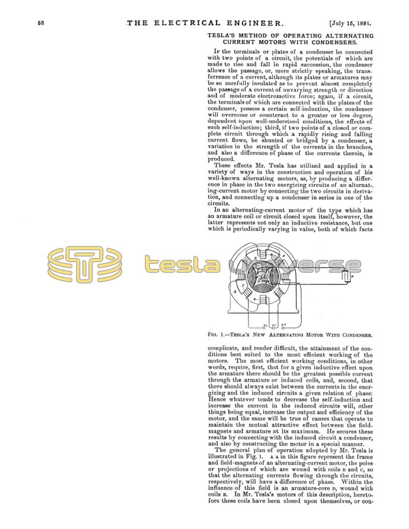 Preview of Tesla's Method of Operating Alternating Current Motors with Condensers article