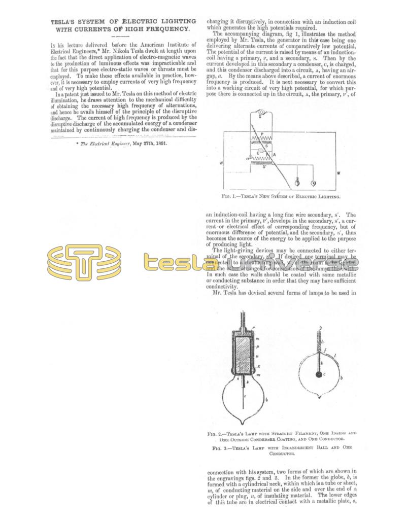 Preview of Tesla's System of Electric Lighting with Currents of High Frequency (reprint) article