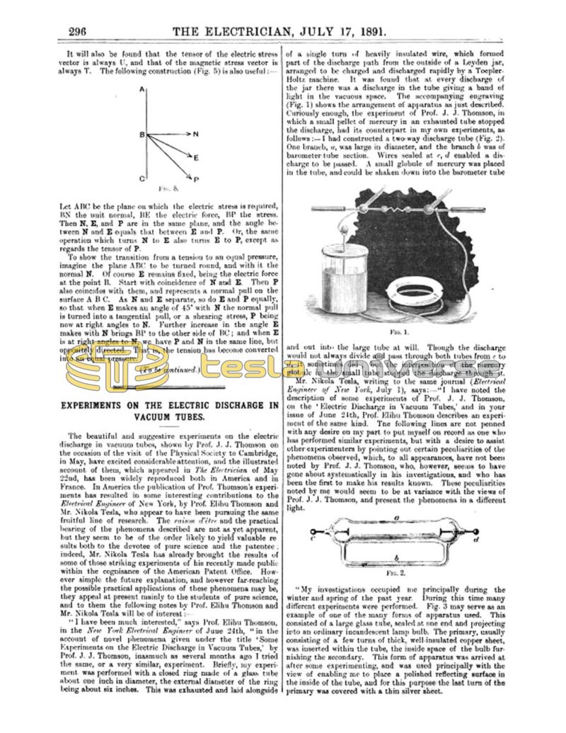 Preview of Experiments on the Electric Discharge in Vacuum Tubes 2 article