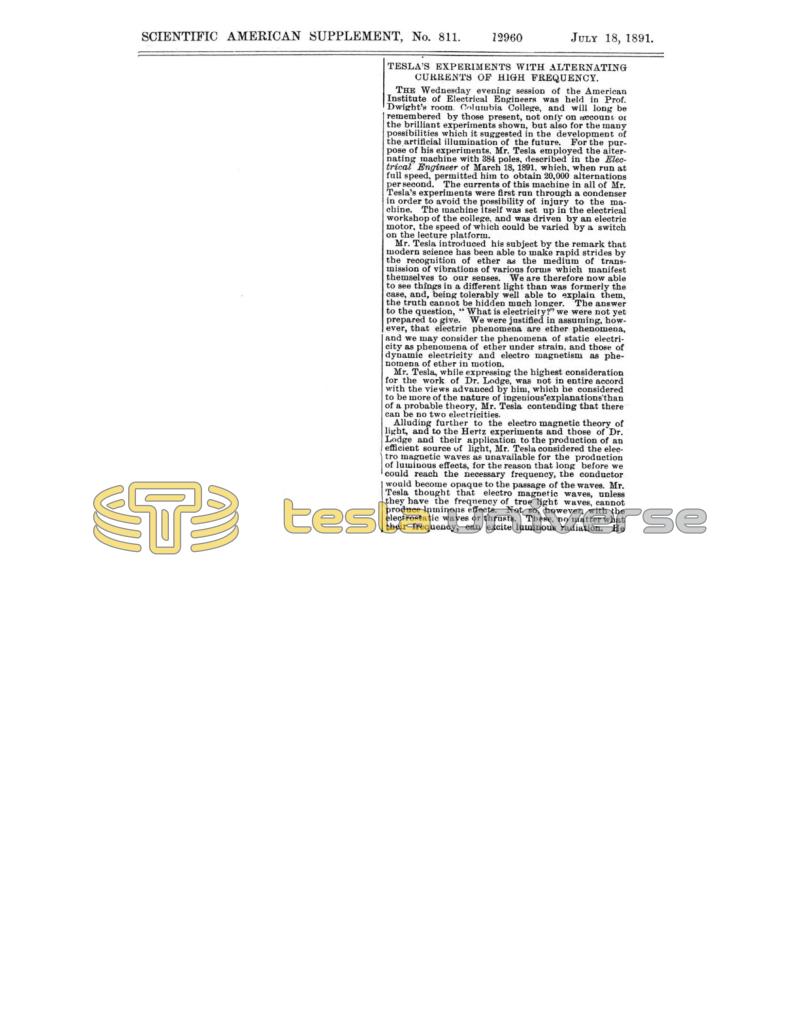 Preview of Tesla's Experiments with Alternating Currents of High Frequency (reprint 3) article