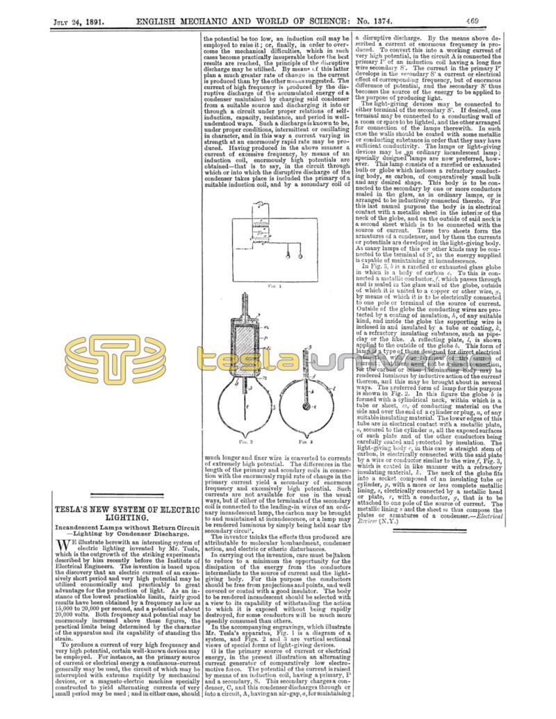 Preview of Tesla's New System of Electric Lighting article