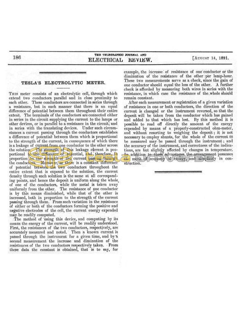 Preview of Nikola Tesla’s Electrolytic Meter 2 article
