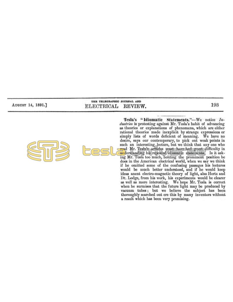 Preview of Tesla's "Idiomatic Statements" article