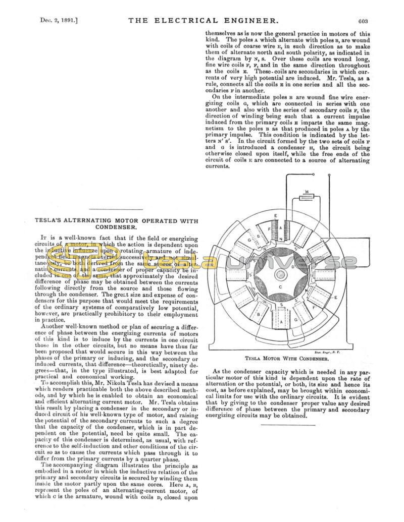 Preview of Tesla's Alternating Motor Operated with Condenser article