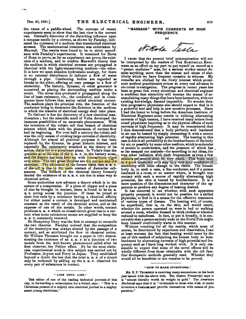 Preview of "Massage" with Currents of High Frequency article