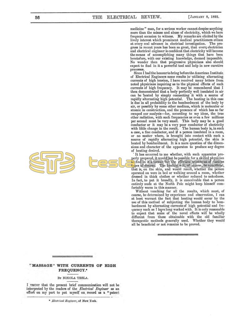 Preview of "Massage" with Currents of High Frequency (reprint) article