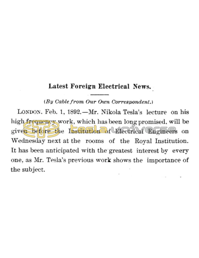 Preview of Announcement of Tesla Lecture at the Royal Institution article