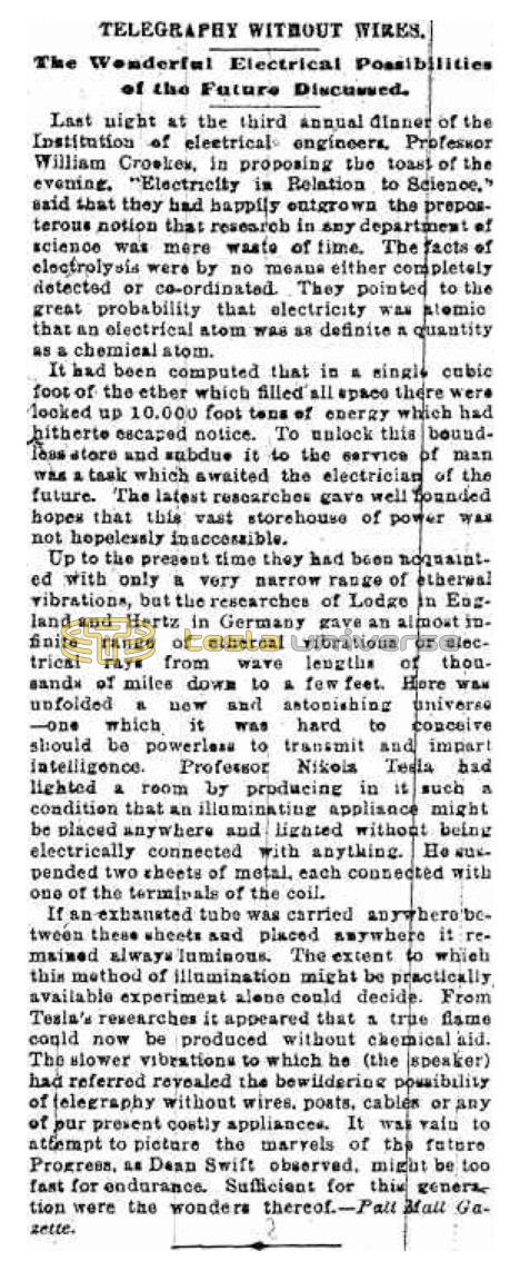 Preview of Telegraphy Without Wires - The Wonderful Electrical Possibilities of the Future Discussed article
