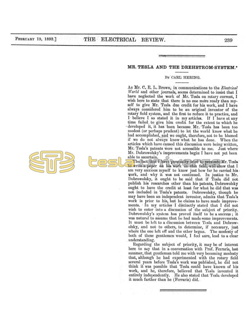 Preview of Mr. Tesla and the Drehstrom System article