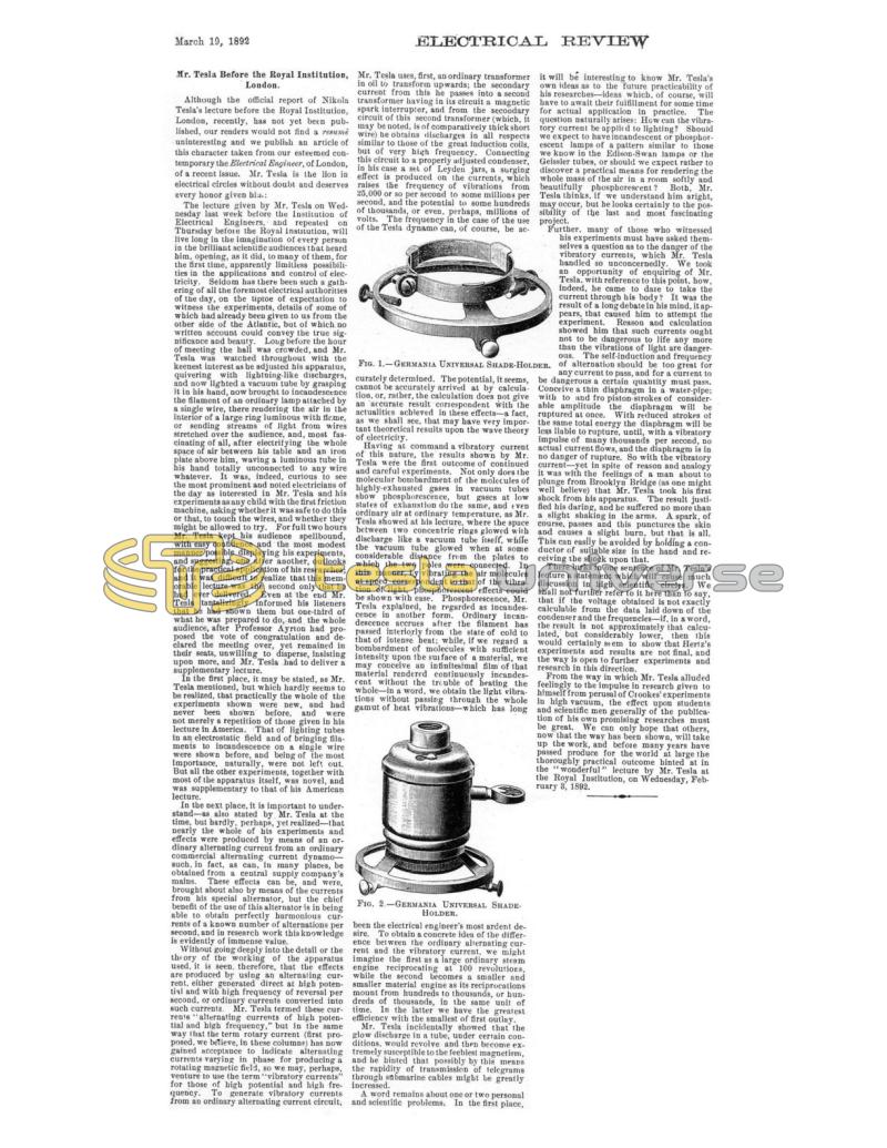 Preview of Mr. Tesla Before the Royal Institution, London article