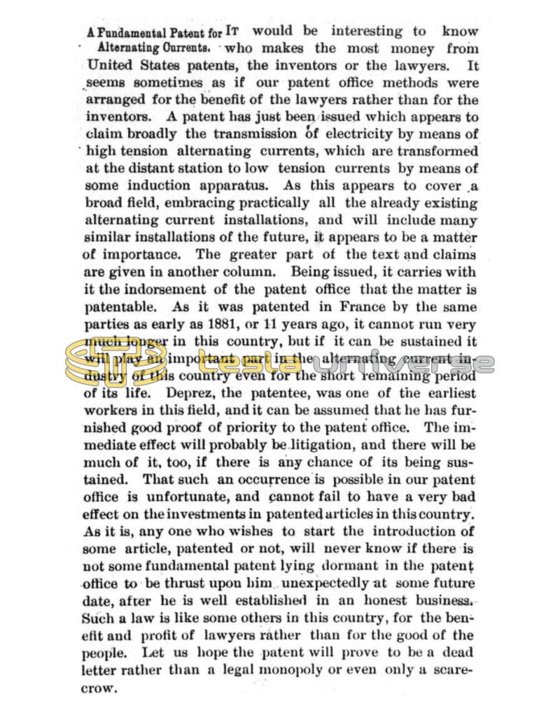 Preview of A Fundamental Patent for Alternating Currents article