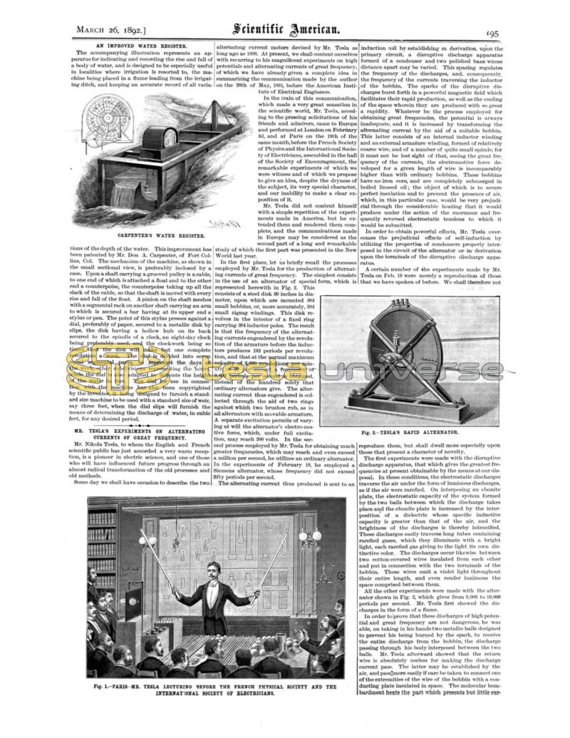 Preview of Mr. Tesla's Experiments on Alternating Currents of Great Frequency article