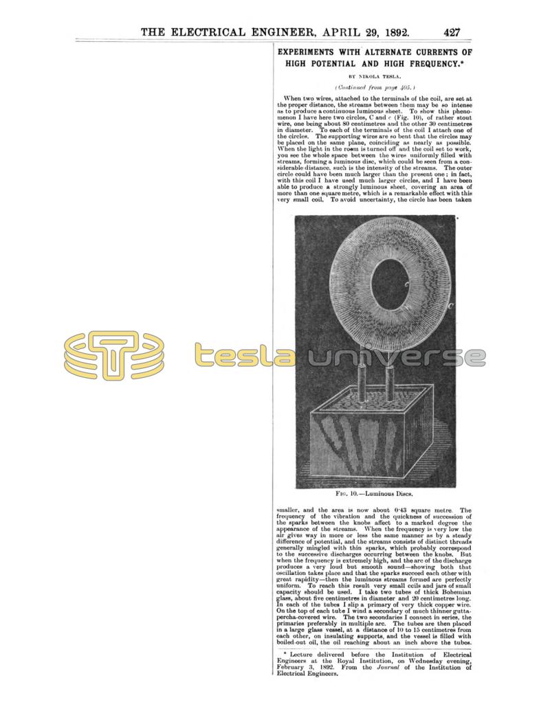 Preview of Experiments with Alternate Currents of High Potential and High Frequency - Part II article